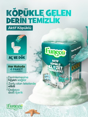 FUNECO Aktif Köpüklü Klozet Tuvalet Temizleyici 4 Paket Ekolojik Doğa Dostu Okyanus Ferahlığı