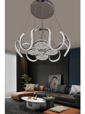 Eliza 4 Toplu Simli Slikonlu Modern Yüksek (Işık) Salon LED Avizesi