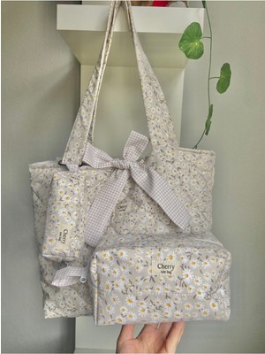 Bej Çıtır Çanta, Mini Cüzdan ve Makyaj Organizer, Şık ve Kullanışlı Tasarım