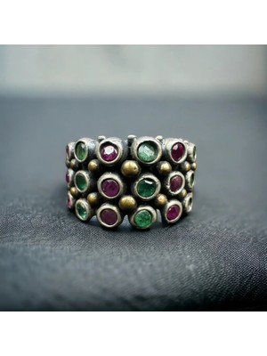 Zümrüt ve Yakut Gümüş Yüzük