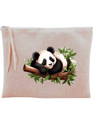 Bej Daldaki Panda Desenli Şık ve Kullanışlı Makyaj Çantası