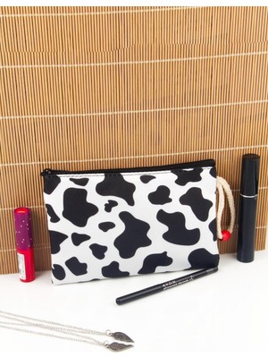 Renkli Dana Desenli Fermuarlı Orta Boy Kalemlik Çanta