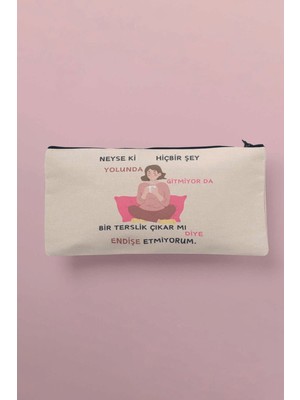 Bej Baskılı Çok Amaçlı Bez Çanta, Kalemlik ve Cüzdan Seti, Renkli ve Şık Tasarım