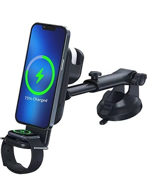 Ally Wireless Şarjlı 3in1 Torpido Üstü ve Havalandırma Telefon Kulaklık Saat T - NEONX1319-61