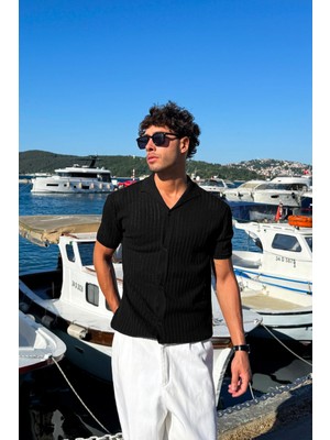 Desenli Triko Siyah Gömlek