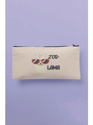 Renkli ve Eğlenceli Lama Baskılı Bez Kalemlik ve Makyaj Çantası