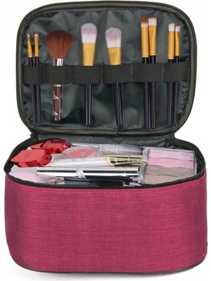 Şık Bordo Çok Bölmeli Makyaj Çantası, Pratik ve Kullanışlı Seyahat Çantası