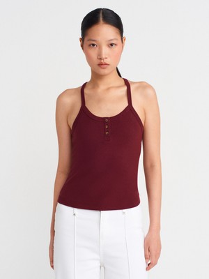 21106 Düğme Detaylı Askılı Atlet-Bordo