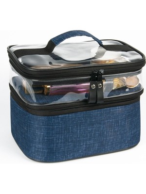 Mavi Seyahat Makaj Çantası, Profesyonel ve Bölmeli Kozmetik Seti