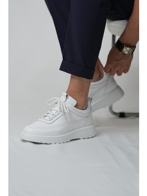 Drew Model Hakiki Deri El Yapımı Erkek Beyaz Sneakers Ayakkabı