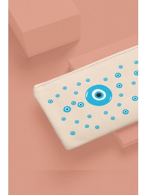 Bej Baskılı Çok Amaçlı Bez Çanta, Makyaj, Kalemlik ve Cüzdan Saklama Için Ideal