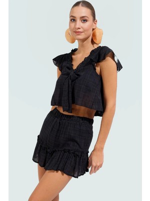 Yazlık Pamuklu Viskoz Bluz Etek Takım Kadınlar Için Şık Plaj Giyim Görünüm