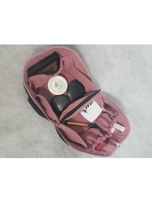 Çok Bölmeli Seyahat Makyaj Çantası, Şık ve Kullanışlı Siyah-Gül Kurusu Renkli.