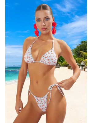 Desenli Üçgen Bikini Takımı Şık Detaylı Su Sporları Için Plaj ve Havuz Ergonomik Kesim