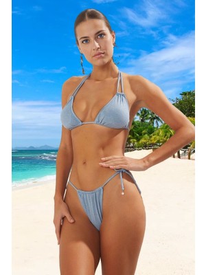 Üçgen Simli Bikini Takımı Klora Dayanıklı Plaj ve Havuz Için Yaz Koleksiyonu