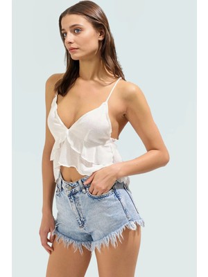 Volanlı Örme Plaj Bluz Yazlık Kadın Giyim Günlük Kullanım Için Rahat ve Şık