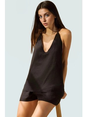 Yazlık Kadın Keten Crop Bluz Boyundan Bağlamalı Şık Plaj Giyim Özenle Seçilmiş Dayanıklı Malzeme