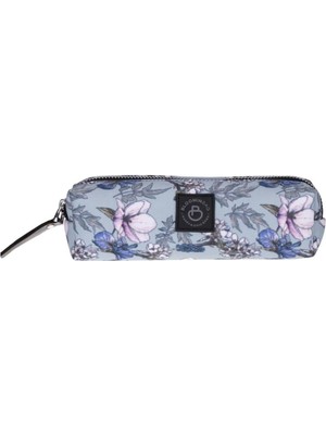 Mavi Çiçek Desenli Çok Amaçlı Makyaj ve Kalem Çantası