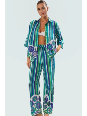 Yazlık Çizgili Pamuk Viskoz Plaj Takımı Rahat Kesimli Uzun Pantolon Trend Tasarım Dayanıklı Malzeme