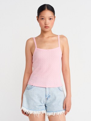 21044 Fiyonk Detaylı Ajurlu Top-Toz Pembe