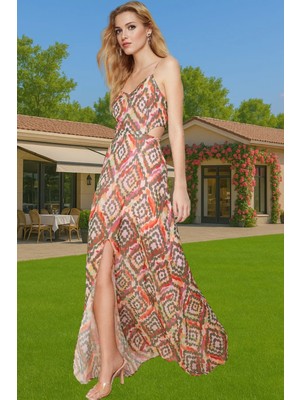 A Line Şifon Maxi Elbise Çiçek Desenli V Yaka Yazlık Elbise Seçkin Malzeme Zarifane Tasarım