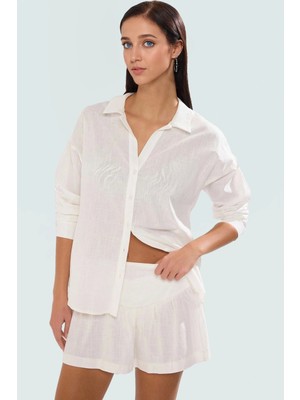 Pamuklu Uzun Kollu Plaj Gömlek Şort Takım Yazlık Rahat Kombin Özenle Seçilmiş Kaliteli Işçilik