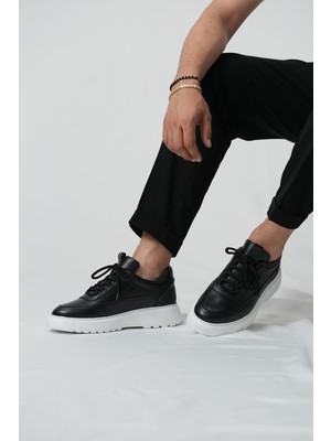 Drew Model Hakiki Deri El Yapımı Erkek Siyah Sneakers Ayakkabı