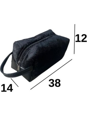 Siyah Peluş Büyük Boy Düzleştirici ve Maşa Çantası, Makyaj Için Şık Saklama