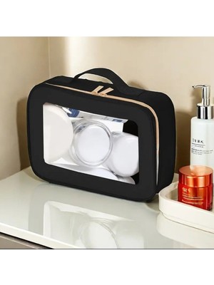 Şık Siyah Kadın Kozmetik ve Makyaj Çantası, Taşınabilir Seyahat Çantası