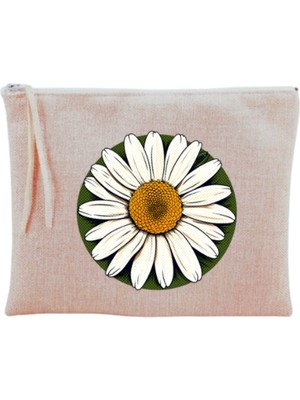 Papatya Desenli Bej Renkli Şık ve Kullanışlı Makyaj Çantası