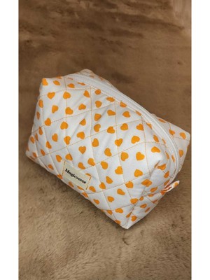 Canlı Turuncu Kalpli Makyaj Çantası, Şık ve Kullanışlı Seyahat Aksesuarı