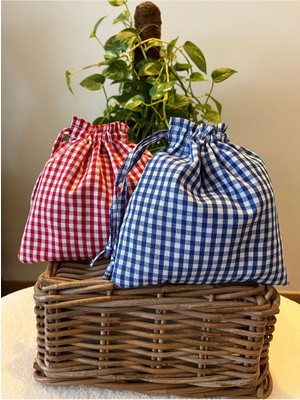 Keten Mini Bez Kese, Düzenleyici ve Makyaj Çantası, Kırmızı, 20X20, 2 Adet