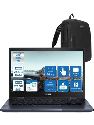 Asus Expertbook Intel Core Ultra 7 150U 24GB 512GB SSD Intel Iris x Graphics 14" Fhd 4g Sim Freedos Dokunmatik Taşınabilir Bilgisayar B3402FVAF05 + Zettaçanta