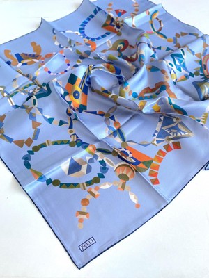 Belli Tivil Saf İpek Eşarp 4036 - 82 Buz Mavi Karışık Desen