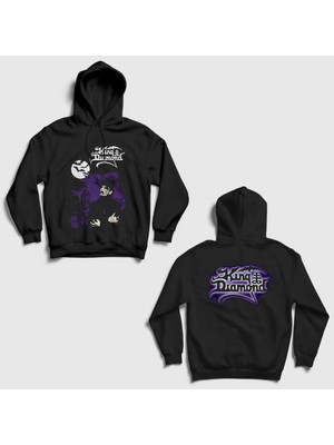 Presmono Unisex Siyah Them King Diamond Sırt Baskılı Kapüşonlu Sweatshirt