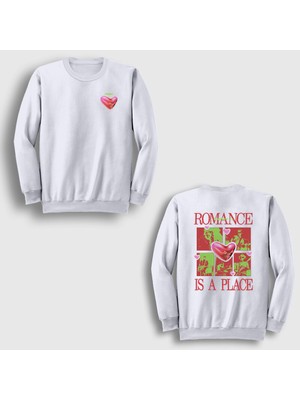 Presmono Unisex Beyaz Romance Is A Place Fontaines Dc Sırt Baskılı Sweatshirt