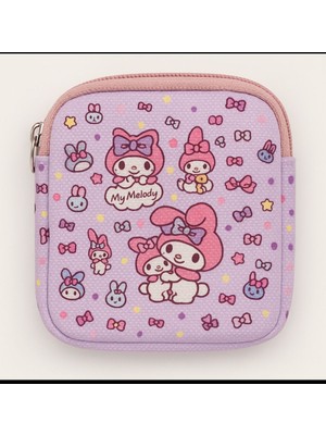 Mor Renkli, Desenli, Fermuarlı Mini Çanta, Şık ve Kullanışlı.