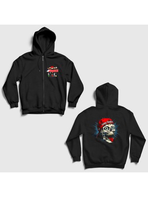 Presmono Unisex Siyah Poster Skull Limp Bizkit Sırt Baskılı Fermuarlı Kapüşonlu Sweatshirt