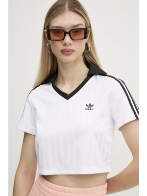 Adidas Originals Kadın V Yaka Crop Beyaz T-Shirt