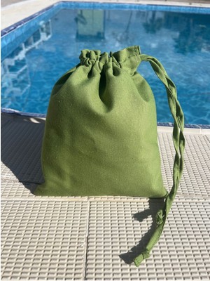 Yeşil Keten Bez Kese, Büzgülü Düzenleyici, Çanta, 20X25, Makyaj ve Saklama Için.