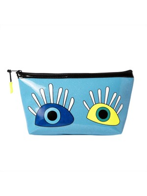 Parlak Mavi Simli Makyaj Çantası, Şık ve Kullanışlı Tasarım.