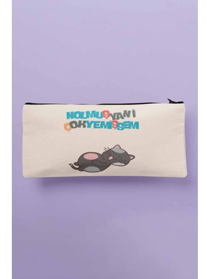 Sevimli Kedi Baskılı Bez Makyaj ve Kalemlik Çantası, Eğlenceli Tasarım