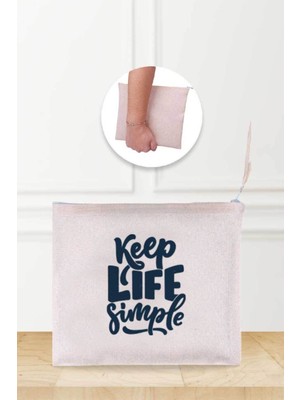 Şık ve Rahat Taşınabilir Keten Makyaj Çantası, Bej Renk, Sade Tasarım