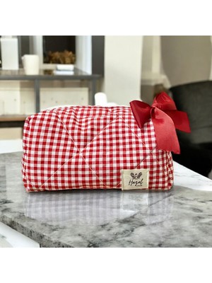 Kırmızı Pötikare Makyaj ve Çok Amaçlı Şık Kozmetik Çantası