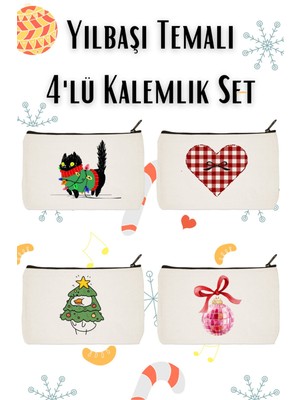 Yılbaşı Temalı 4'lü Makyaj ve Kalemlik Seti, Beyaz, Şık ve Kullanışlı