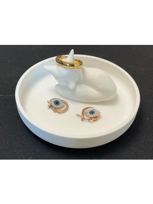 Beyaz Uyuyan Tilki Takı Düzenleyici, Organizer, Stand, Yüzük, Küpe, Bileklik