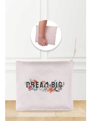 Bej Keten Makyaj Çantası, Şık ve Günlük Kullanım Için Uygun