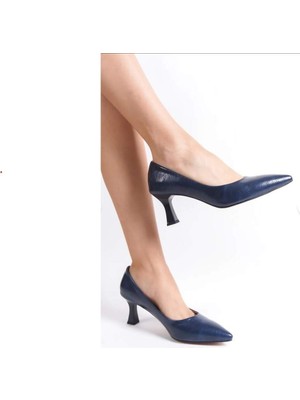 Elisa 0000027 Renk Lacivert Desenli Topuklu Kadın Günlük Ayakkabı Stiletto