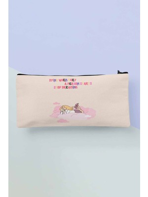 Rüya Temalı Bej Bez Makyaj ve Kalemlik Çantası, Şık ve Kullanışlı Tasarım