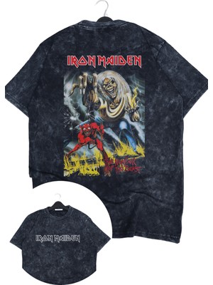 Unisex The Number Of The Beast Sırt Baskılı Yıkamalı T-Shirt, Oversize Iron Maiden Temalı Tişört